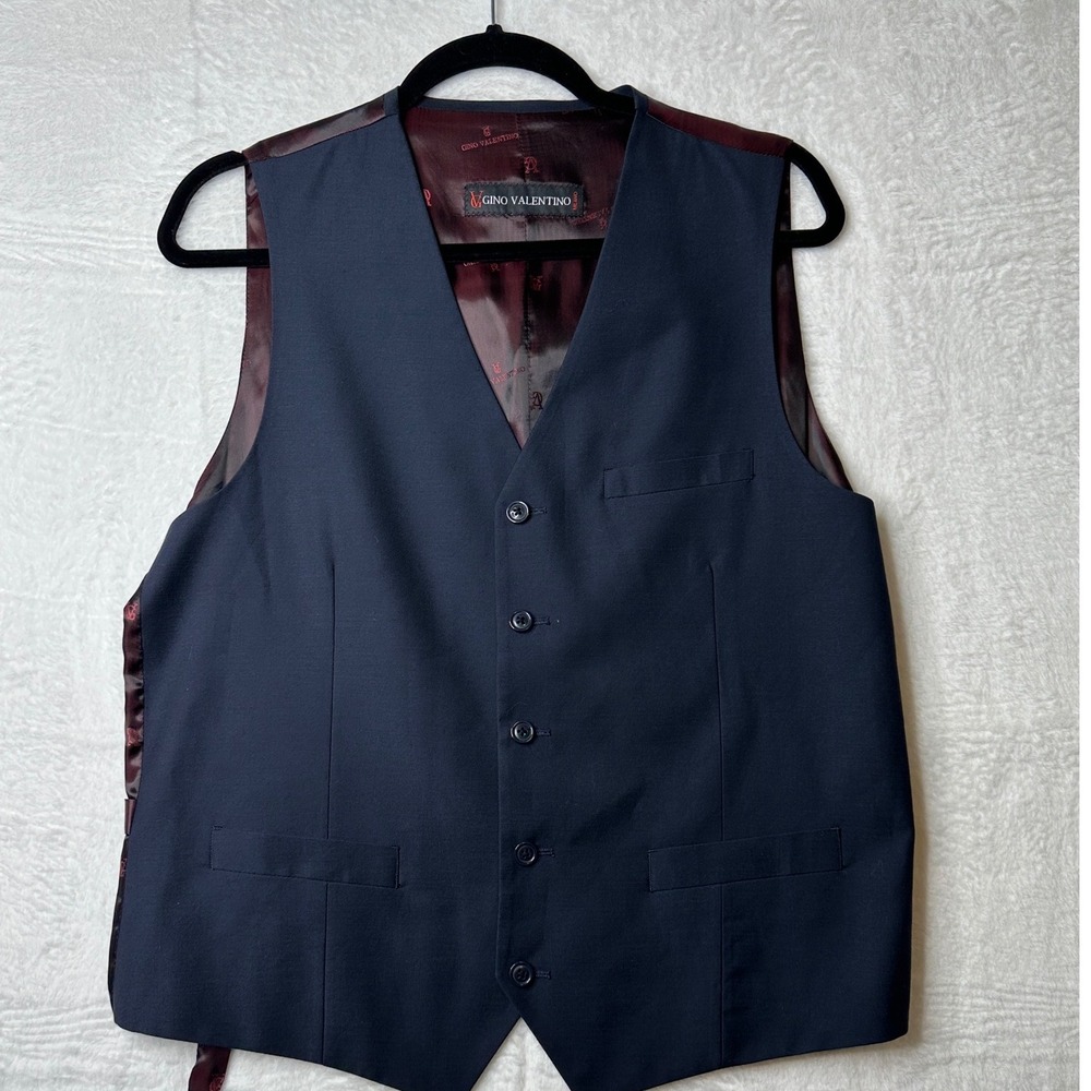 Gino Valentino Milano Mens Suit Vest Navy Blue Burgundy Back Waistcoat 38S 48S